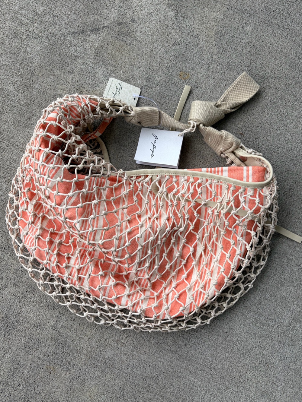 Free People silver springs bag rope coral white cotton purse crossbody NWT net